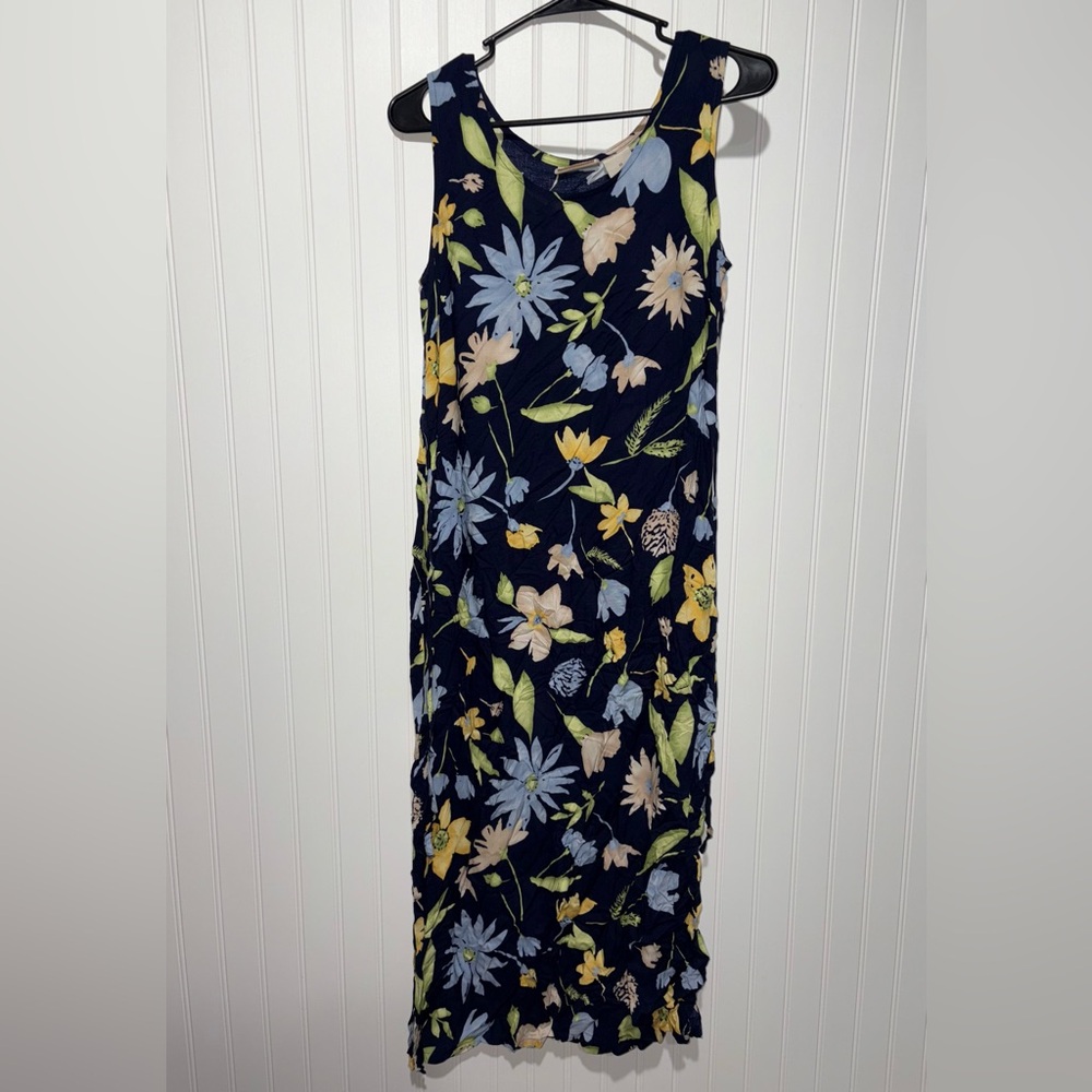 Vintage Expressions Floral Maxi Navy Dress| Size 10